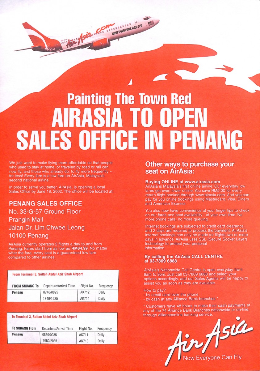 Painting The Town Red Airasia To Open Sales Office In Penang 2002 Airasia Museum
