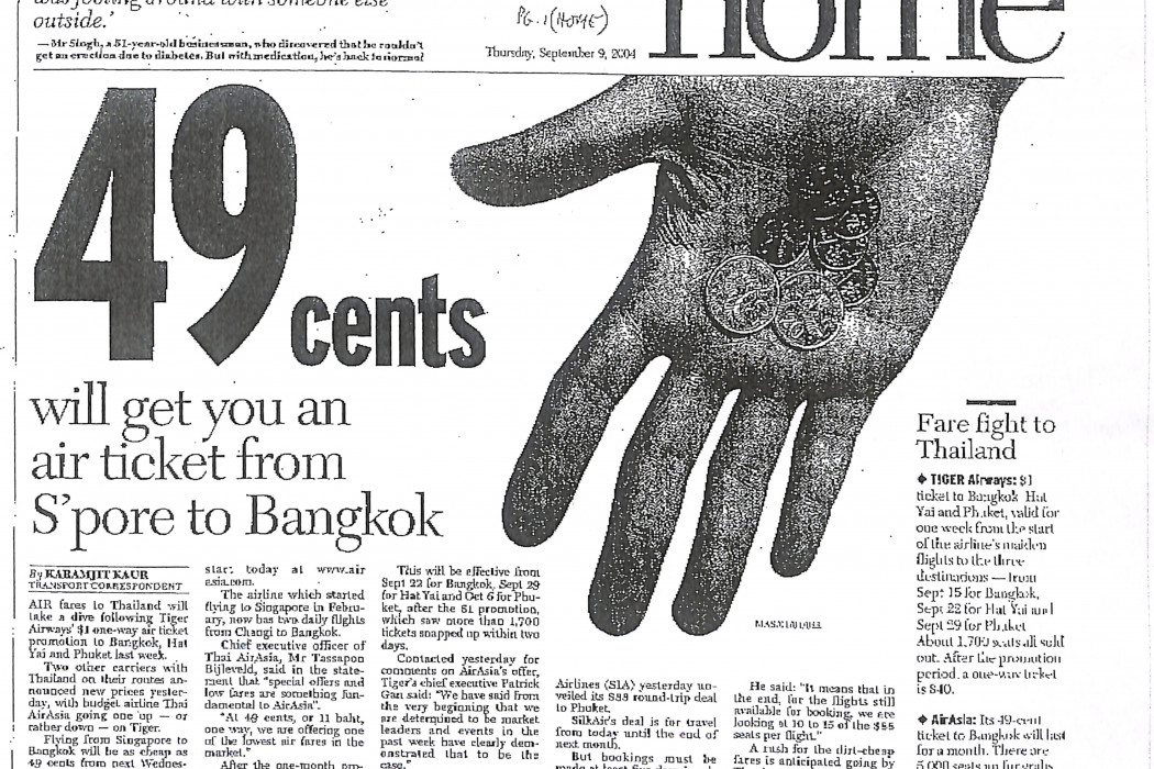49 cents will gets you an air ticket from S'pore to Bangkok