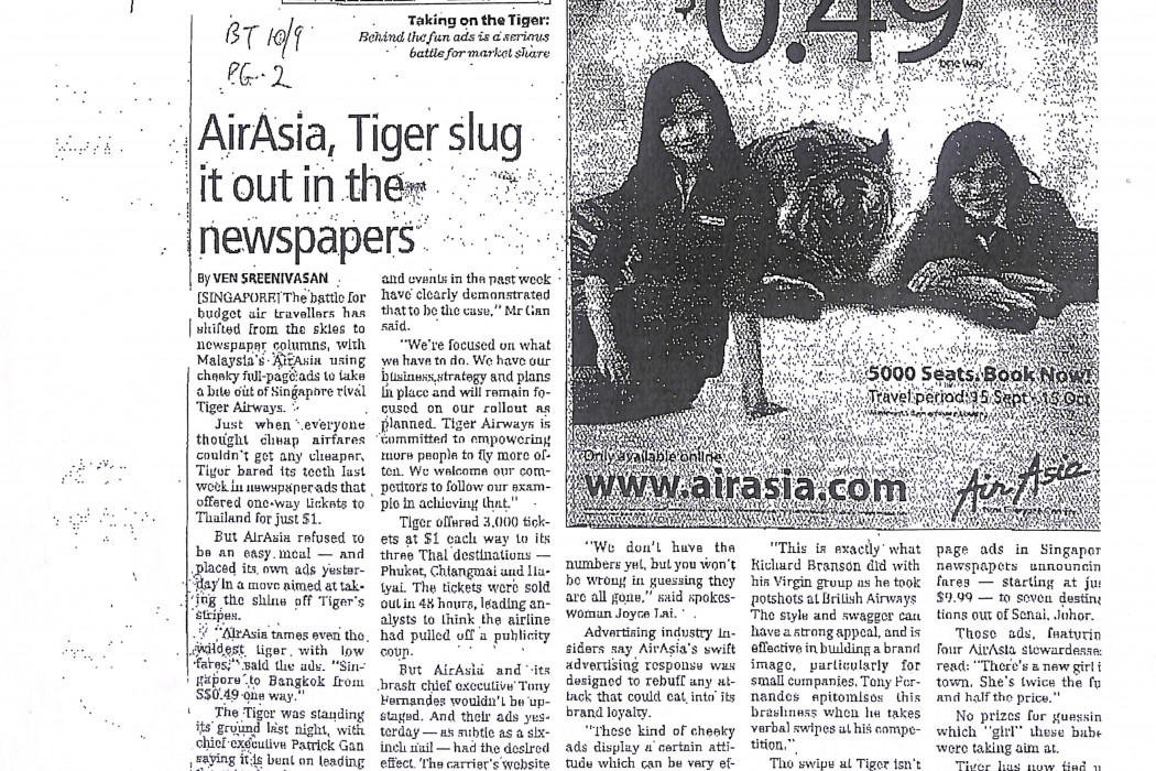 airasia, Tiger slug it out in the newspaper