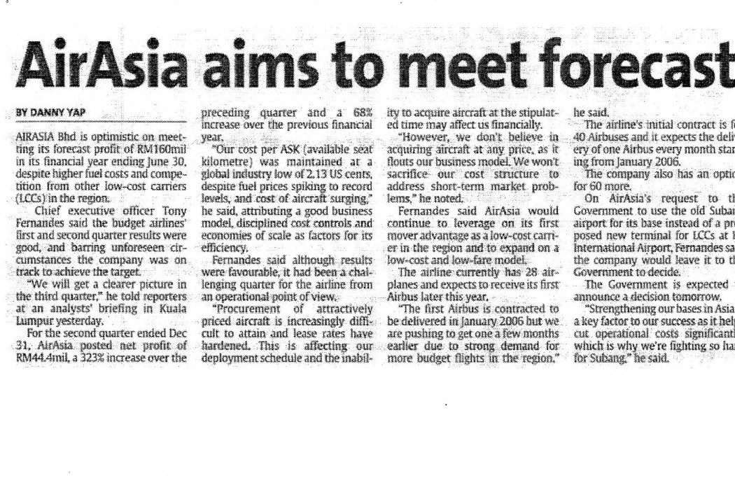 airasia aims to meet forecast