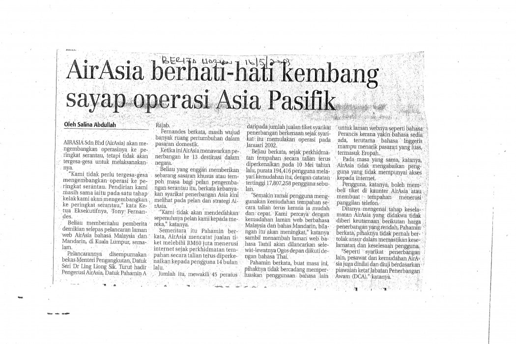 airasia berhati-hati kembang sayap operasi Asia Pasifik