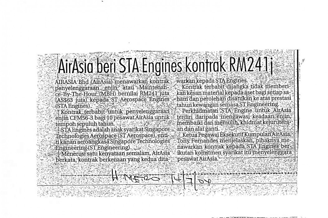airasia beri STA Engines kontrak RM241j