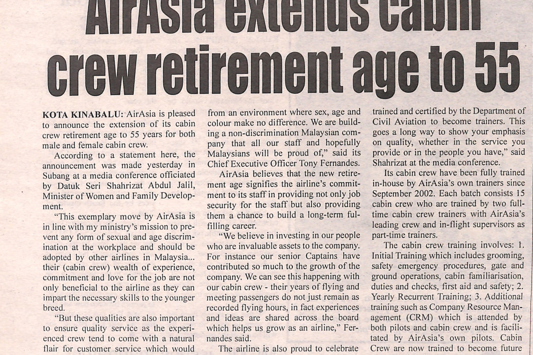 airasia extends cabin crew retirement age to 55