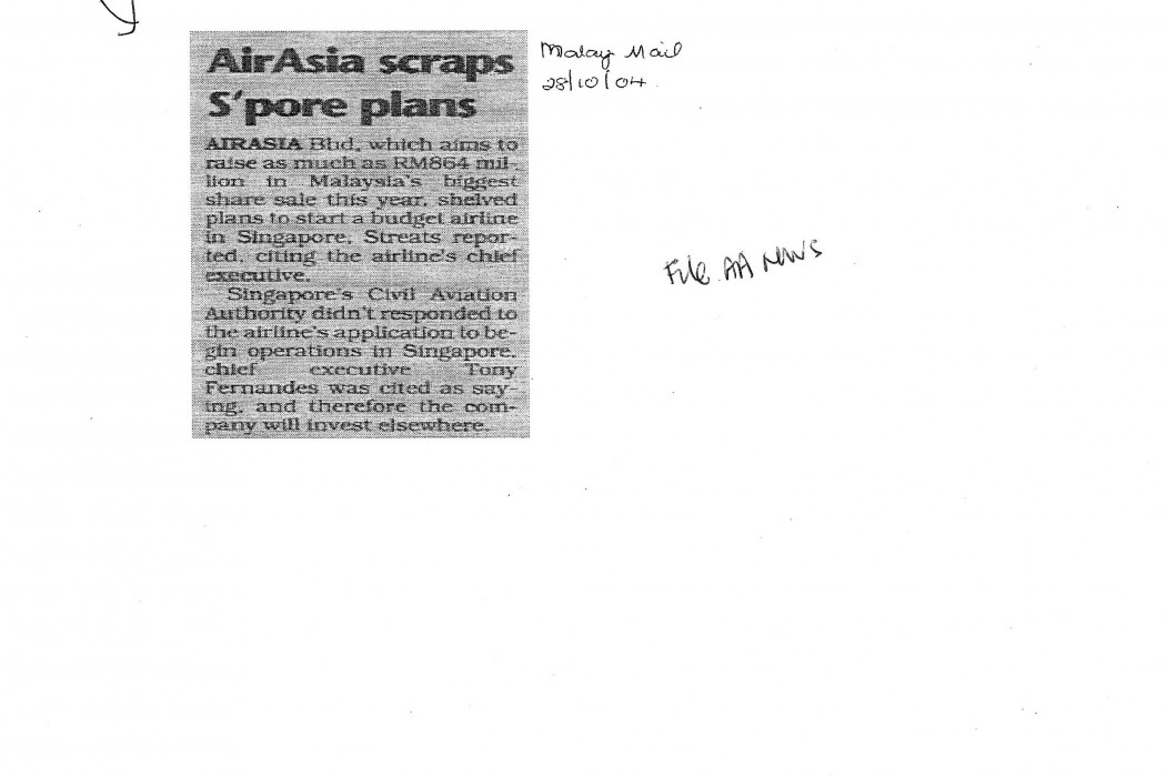 airasia scraps S'pore plans
