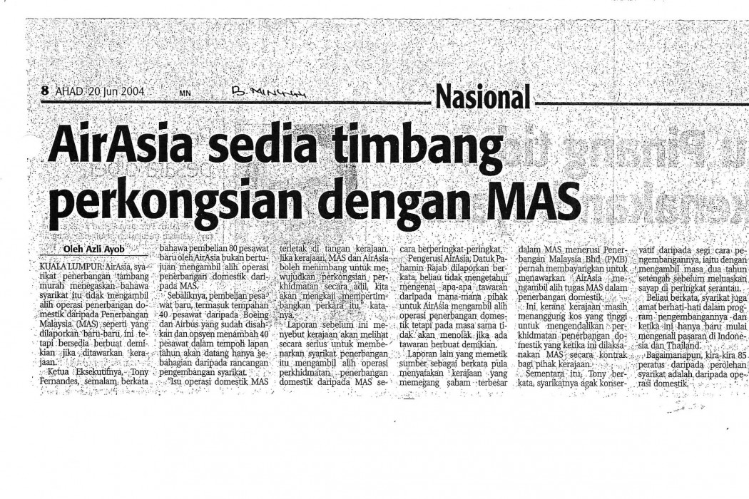 airasia sedia timbang perkongsian dengan MAS