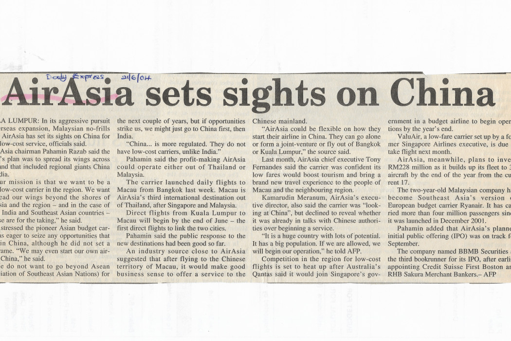 airasia sets sights on China