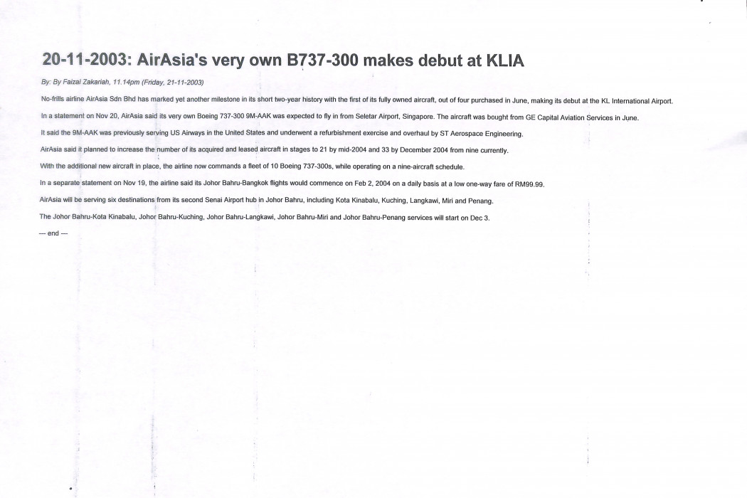 airasia's very own B737-300 makes debut at KLIA