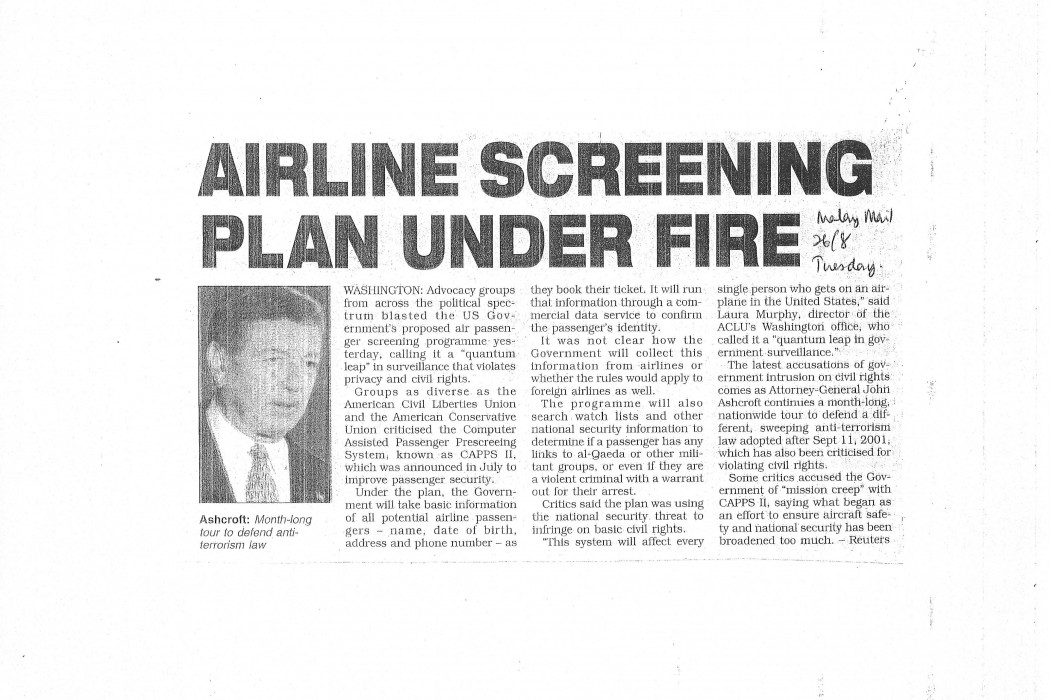 Airline screening plan under fire