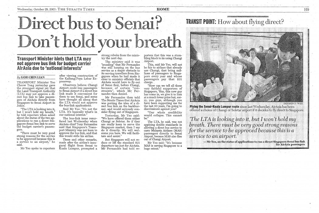 Direct bus to Senai Don't hold your breath