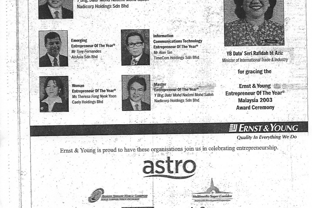 Ernst & Young Emerging Entrepreneur Of The Year ® Mr Tony Fernandes airasia Sdn Bhd