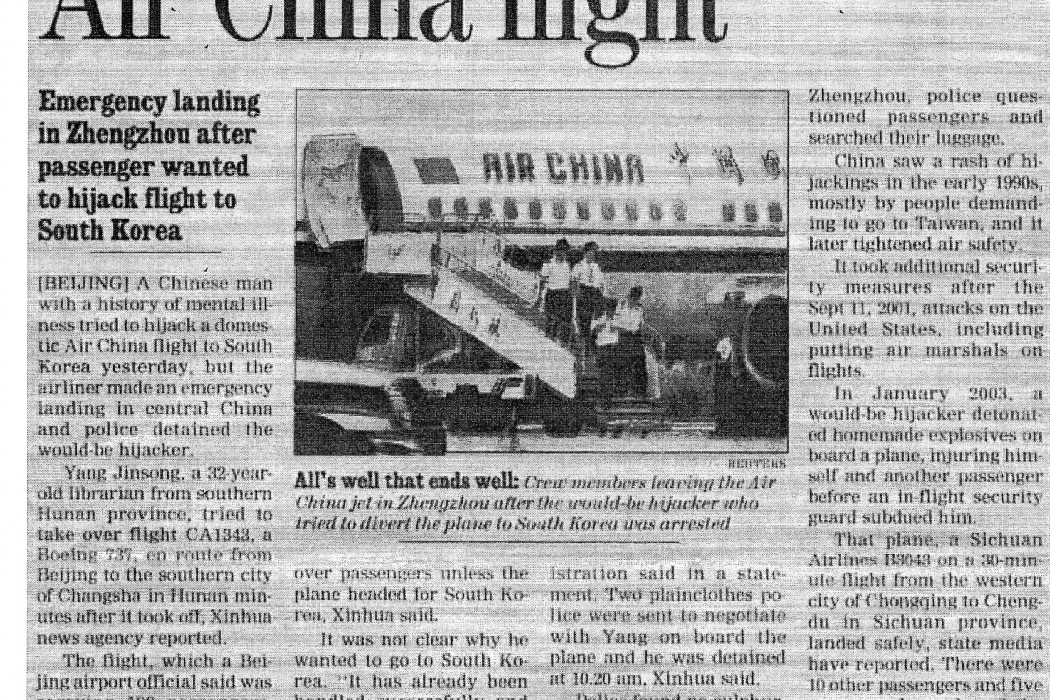 Hijack scare aboard Air China flight