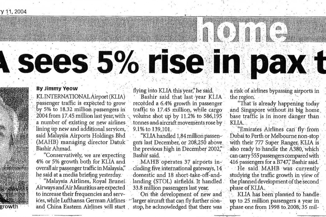 KLIA sees 5% rise in pax traffic