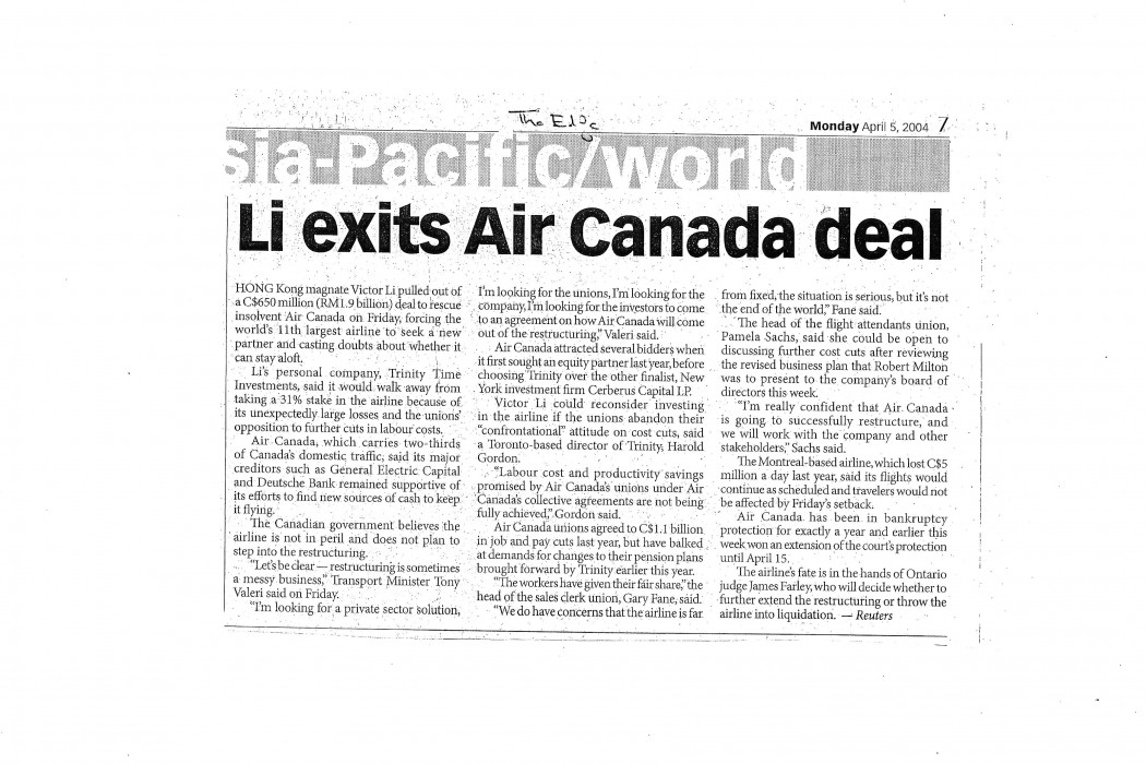 Li exits Air Canada deal