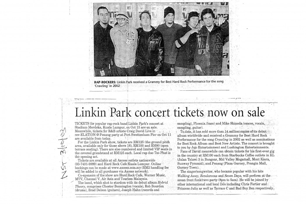 Linkin Park concert tickets now on sale