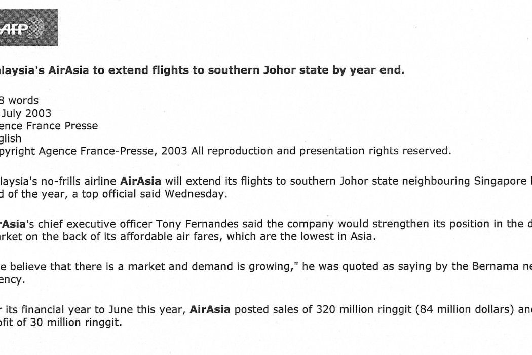 Malaysia's airasia to extend flights to Southern Johor state by year end_0001