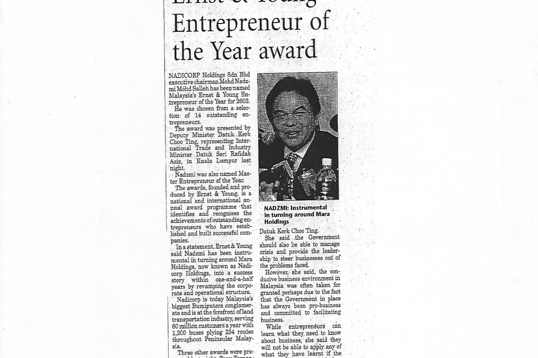 Nadzmi wins Ernst & Young Entrepreneur of the Year award