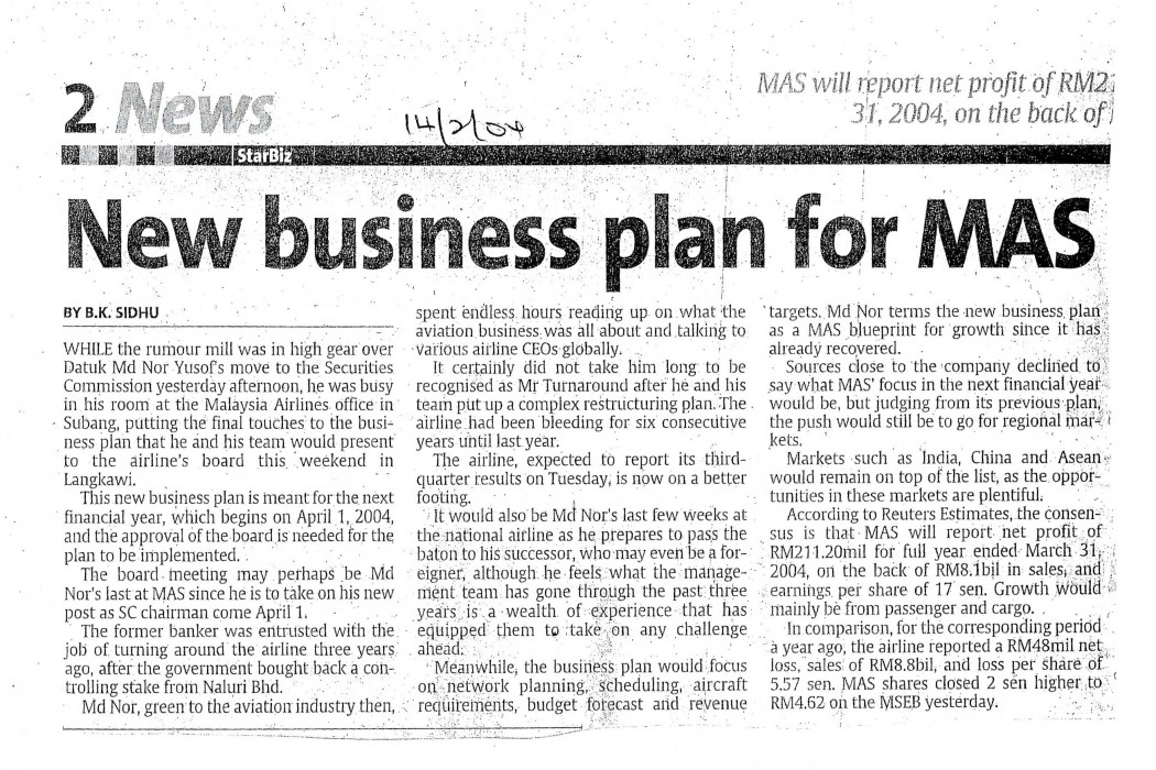 New business plan for MAS