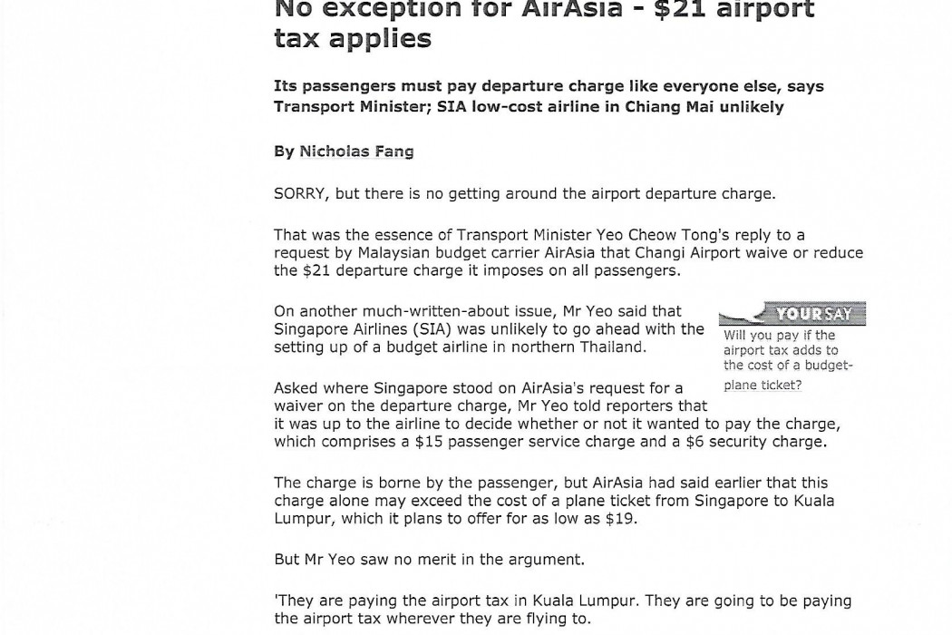 No exception for airasia - $21 airport tax applies - 01