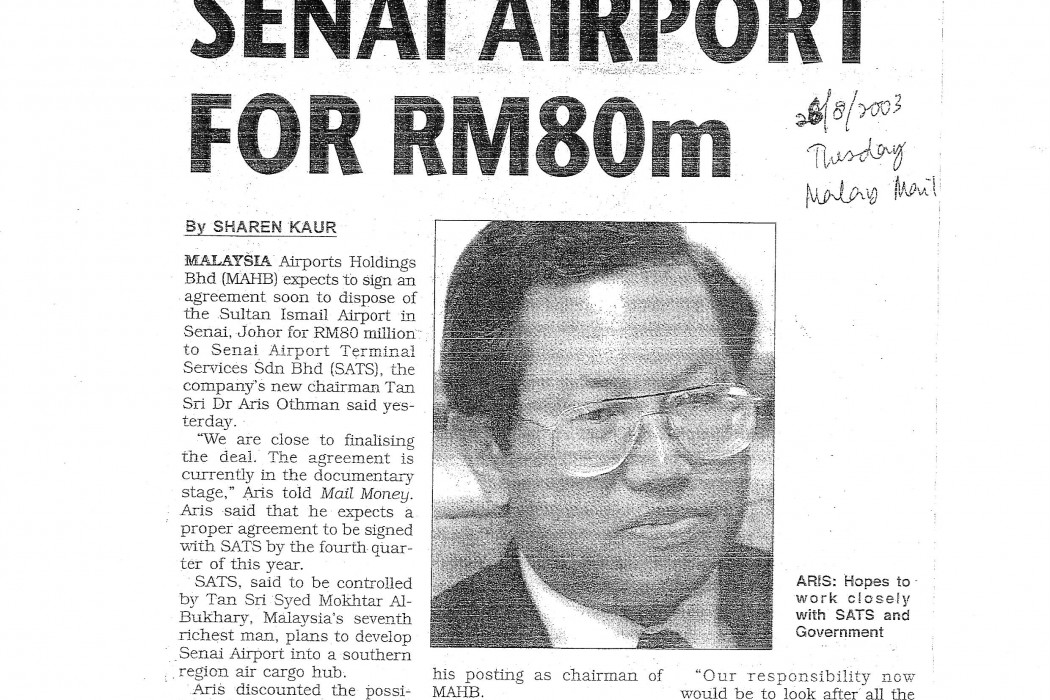SATS to buy Senai Airport for RM80m