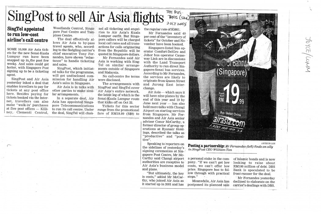 SingPost to sell airasia flights