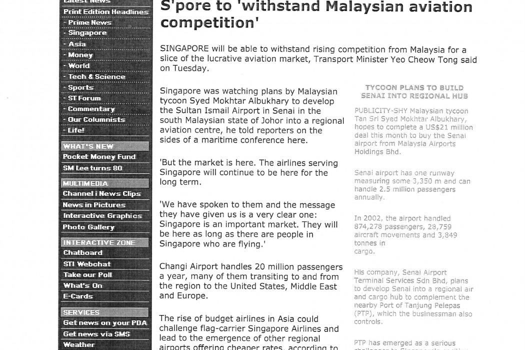 S'pore to 'withstand Malaysia aviation competition' (1)