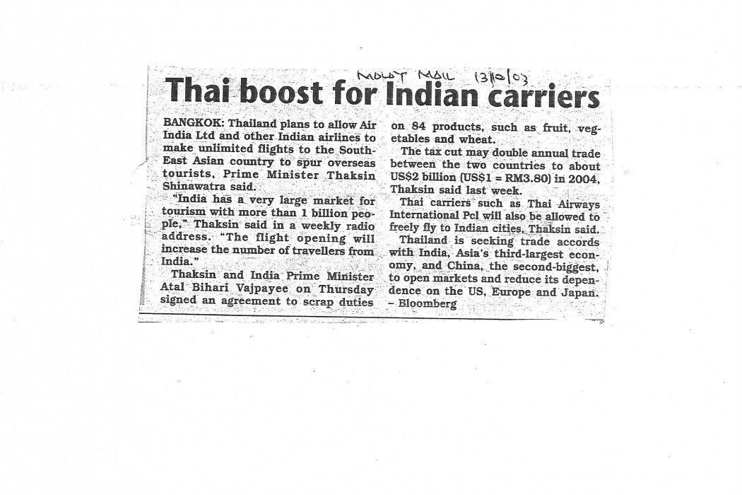 Thai boost for Indian carriers