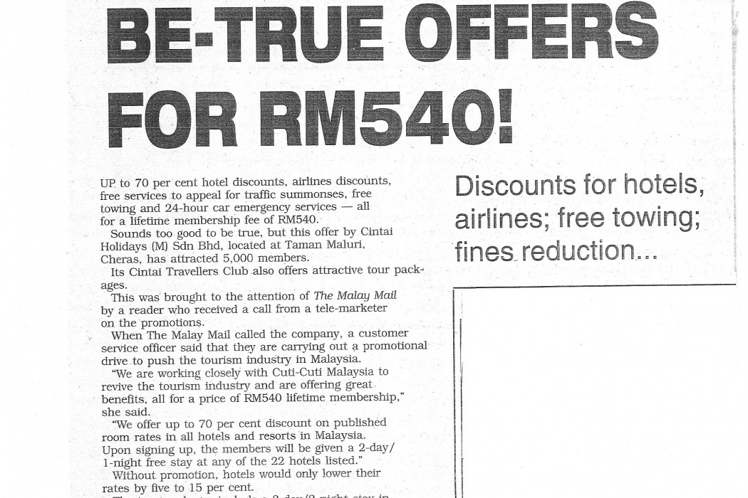 Too-Good-To-Be-True Offers For RM540