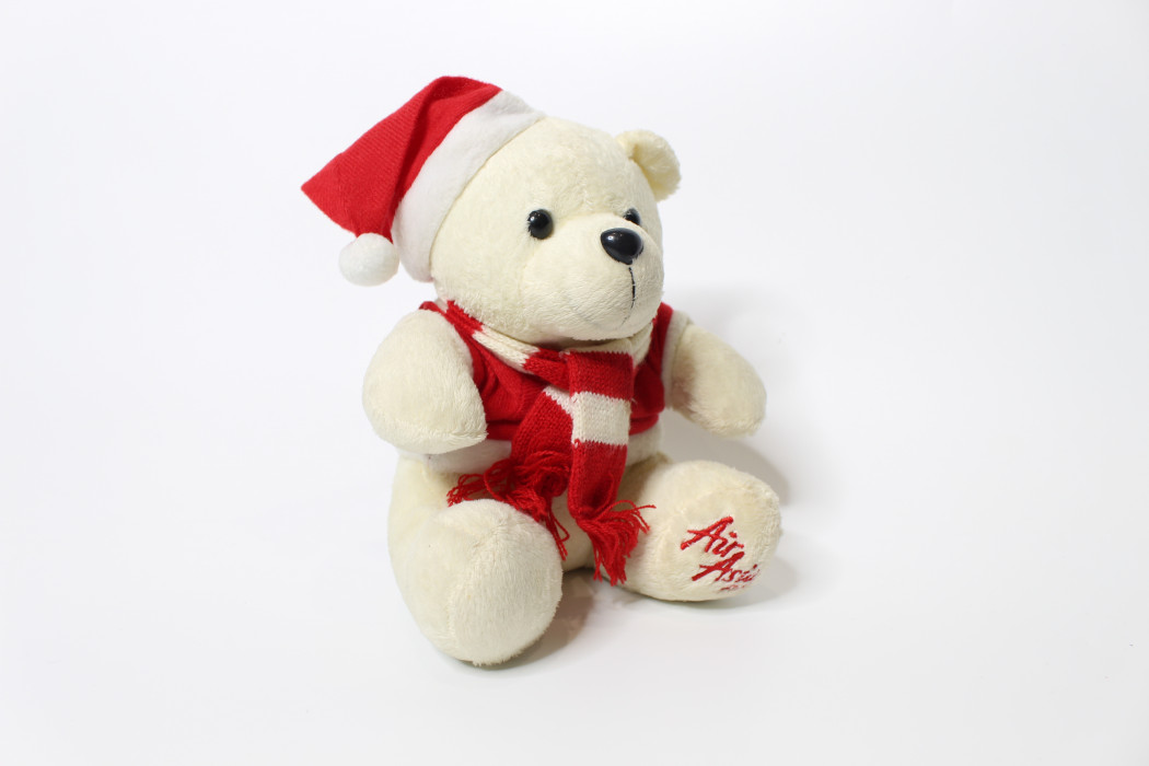 White teddy bear (Christmas scarf outfit) (2)